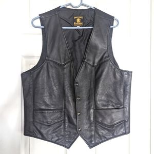 Award Design Western Apparel Leather Vest Vintage 80s Made In USA Mens Sz 44 GUC